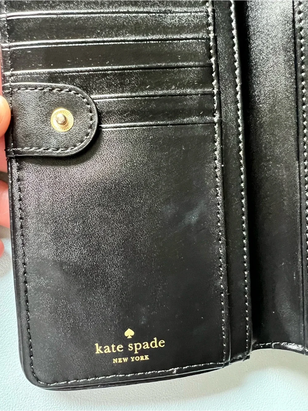 Kate Spade Black Large Continental Wallet with gold tone hardware